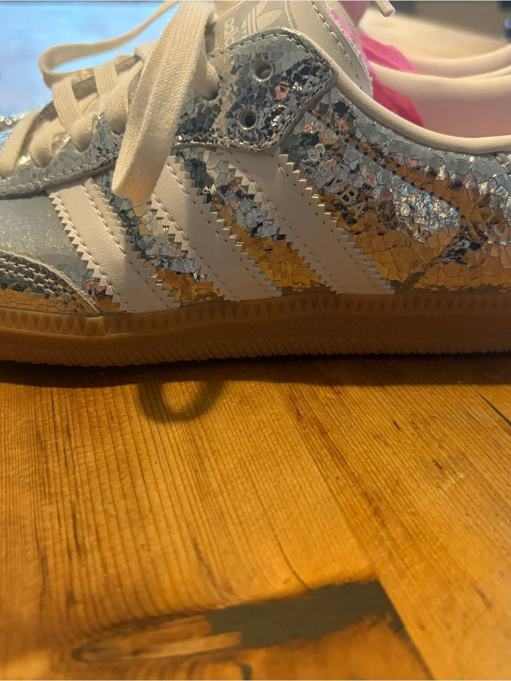 adidas Kids Metallic Silver and White Samba-Style Sneakers